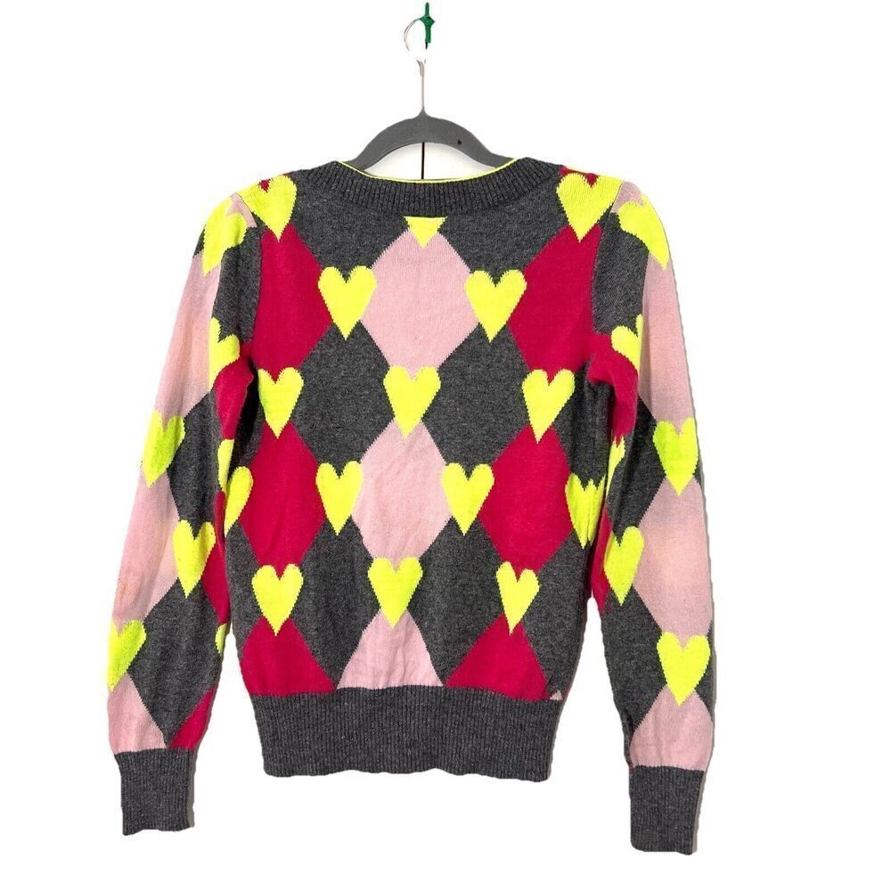 Iceberg Sweater Womens S Heart‎ Argyle Deep V Neck Multicolor Pullover Italy - Picture 2 of 9